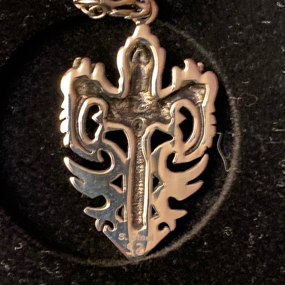 Dragons & Dagger Stainless Steel & Crystal Pendant w/ Necklace - Picture 2 of 4